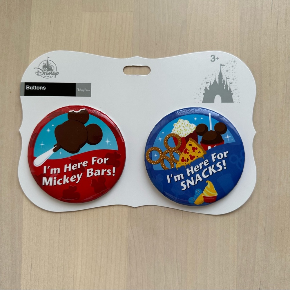 New Disney Parks Buttons Set I’m Here For Mickey Bars and I’m Here For Snacks